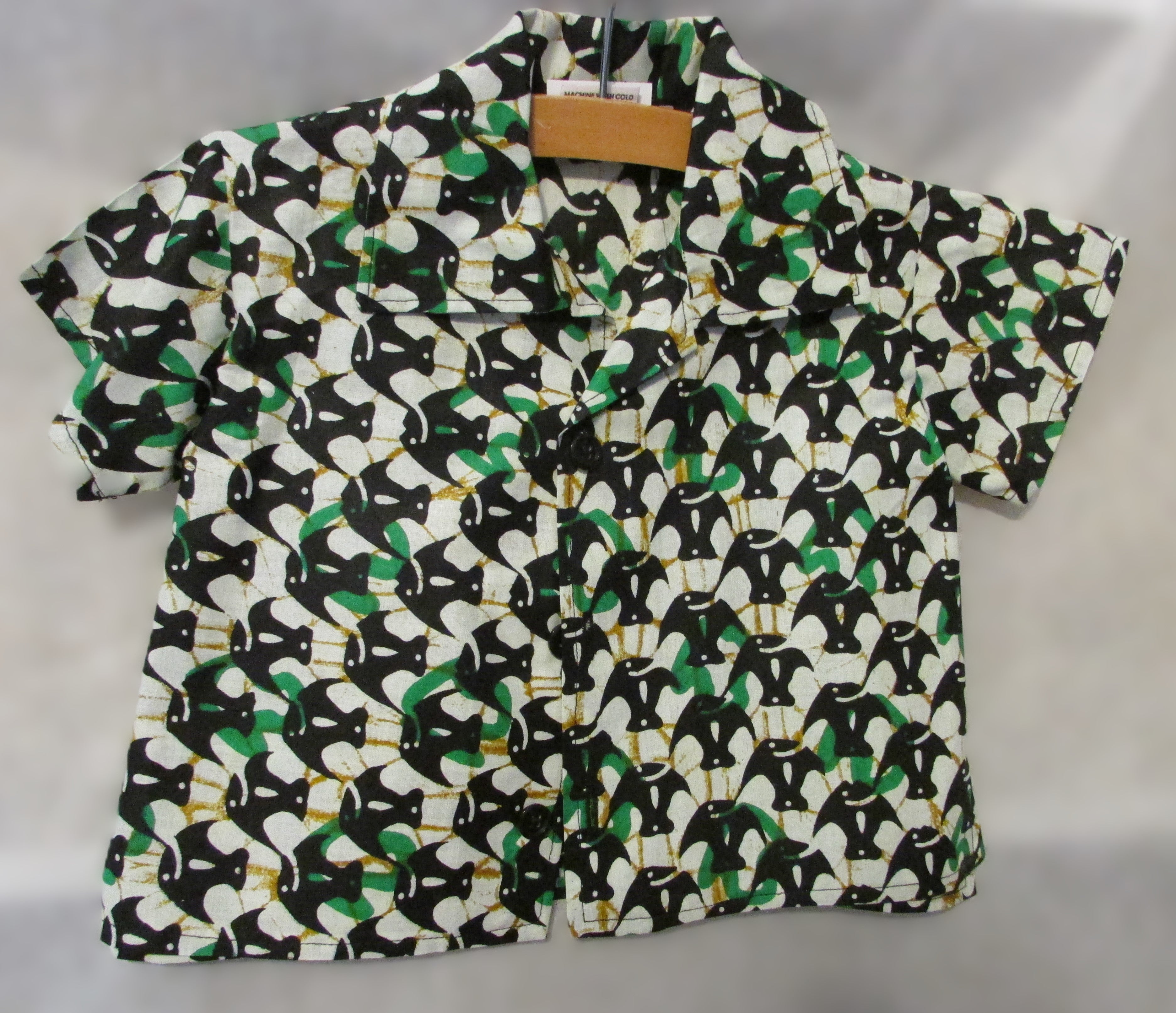 Boys button up shirt green fish