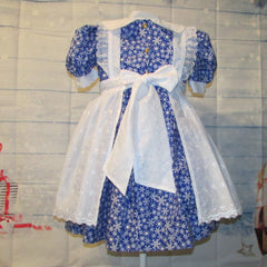 Girls 2 Pc. Blue Snowflake Christmas Dress with White Eyelet Apron