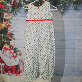 Girls Christmas Print Jumpsuit with Red Ribbon