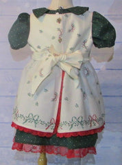 2 PC Girls Christmas Dress Green with Cream Holly Apron