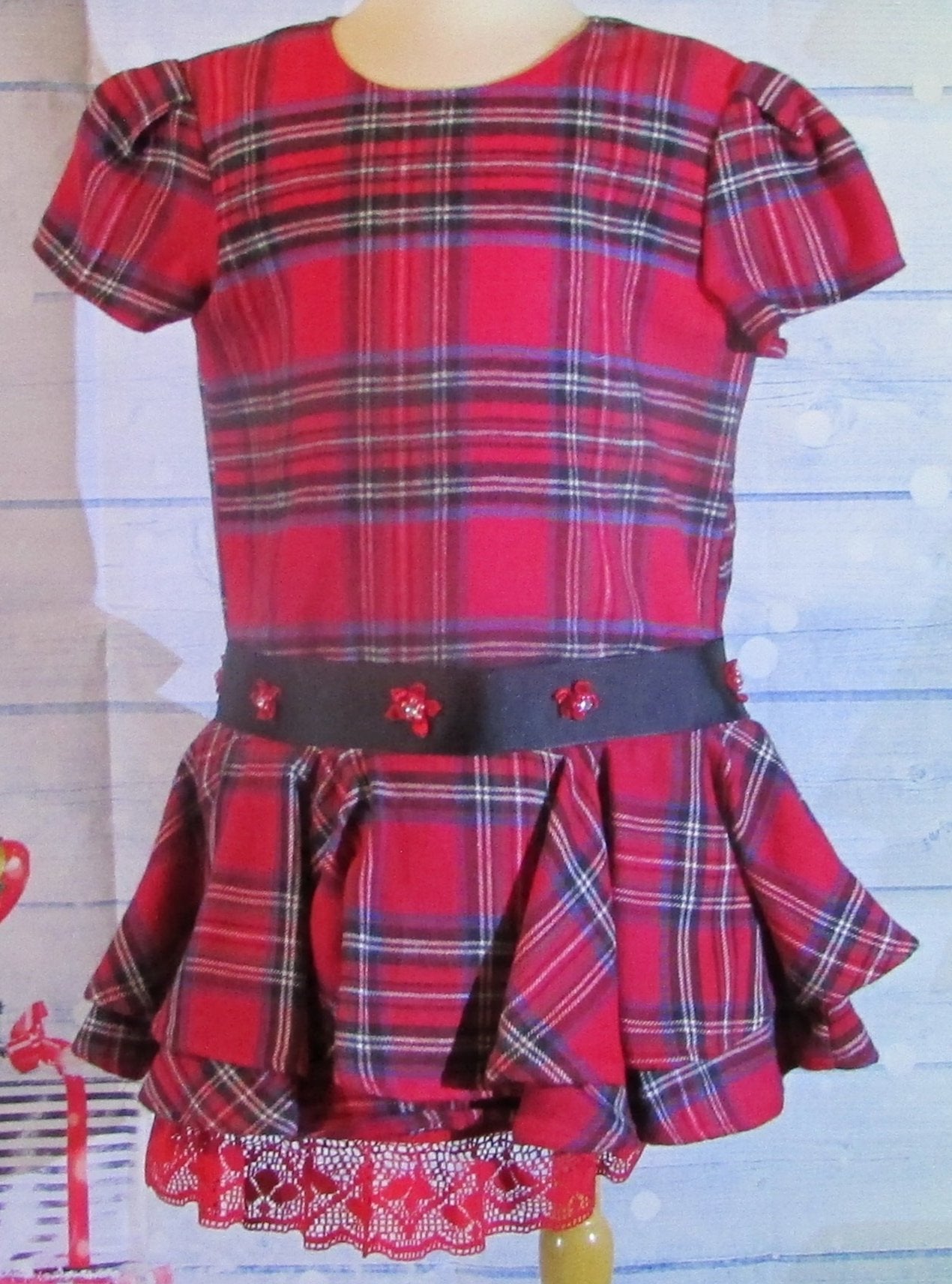 Red and Black Plaid Christmas Dress with black satin bow Tadpole Apparel Red and Black Plaid Christmas Dress with black satin bow Tadpole Apparel
