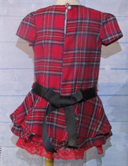 Red and Black Plaid Christmas Dress with black satin bow