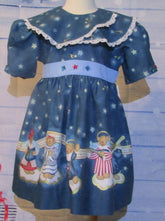 Blue Teddy Bear Christmas Dress with Stars and Musical Notes