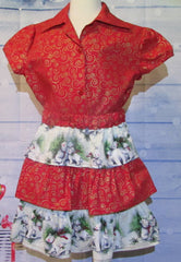 Christmas 2 Pc Gold/Red Set Polar Bear Ruffle Blouse/Skirt (2)