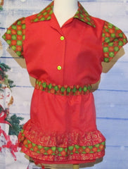 Christmas Blouse/Skirt 2Pc Red with Green/Gold Ruffles (4)