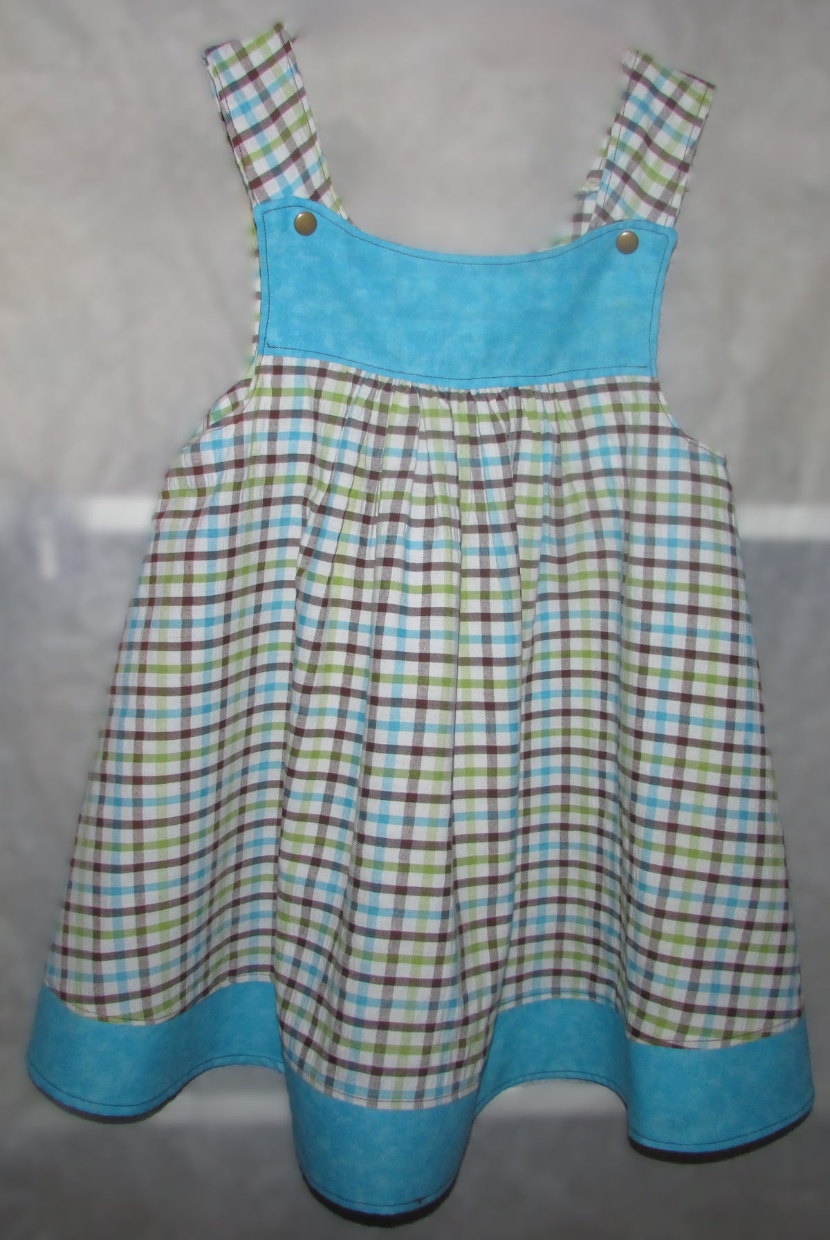 Green and Blue Plaid Overall Dress