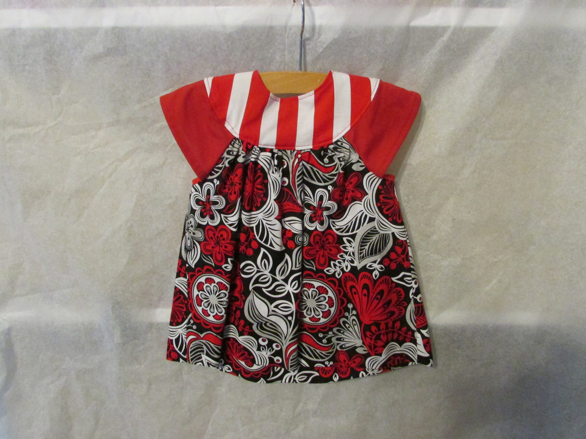 Red and white striped flower dress 2pc