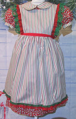 2Pc Christmas Dress Snowman with Red/White/Green Stripe Pinafore