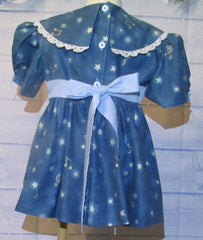 Christmas Blue Dress with Stars and Musical notes Light Blue Sash