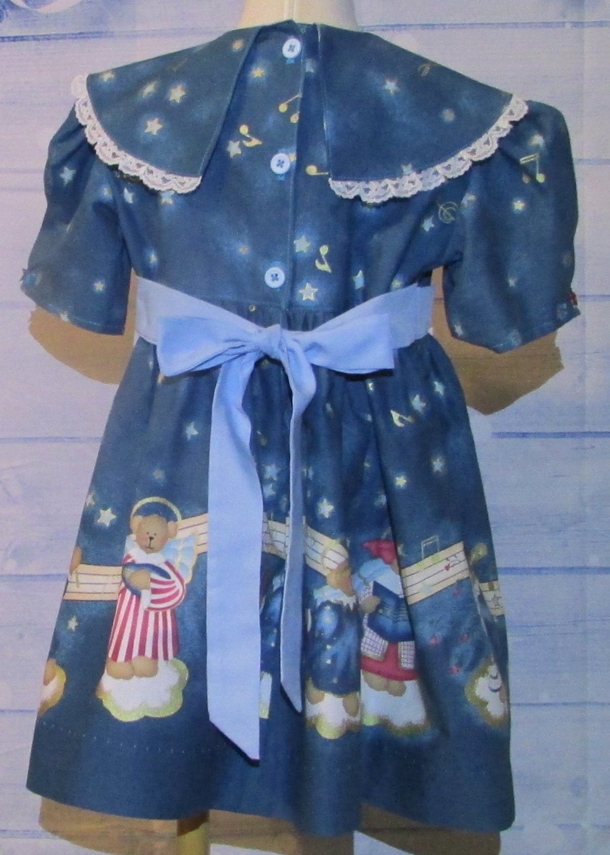 Blue Teddy Bear Christmas Dress with Stars and Musical Notes – Tadpole Apparel Blue Teddy Bear Christmas Dress with Stars and Musical Notes – Tadpole Apparel