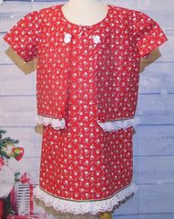 2Pc Christmas Dress Heart Print With Lace and Bows