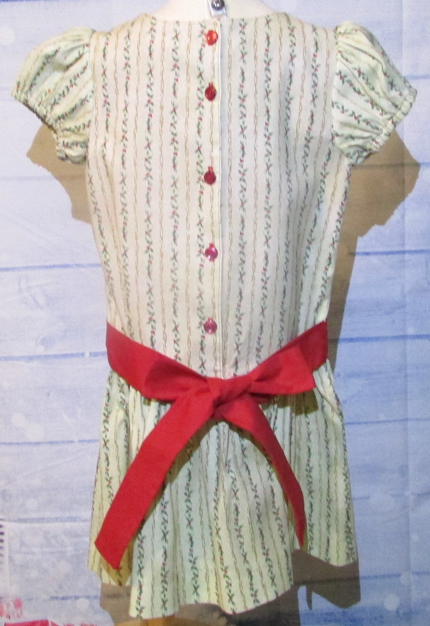 Christmas Holly Striped Dress with Red Sash and Roses Tadpole Apparel Christmas Holly Striped Dress with Red Sash and Roses Tadpole Apparel