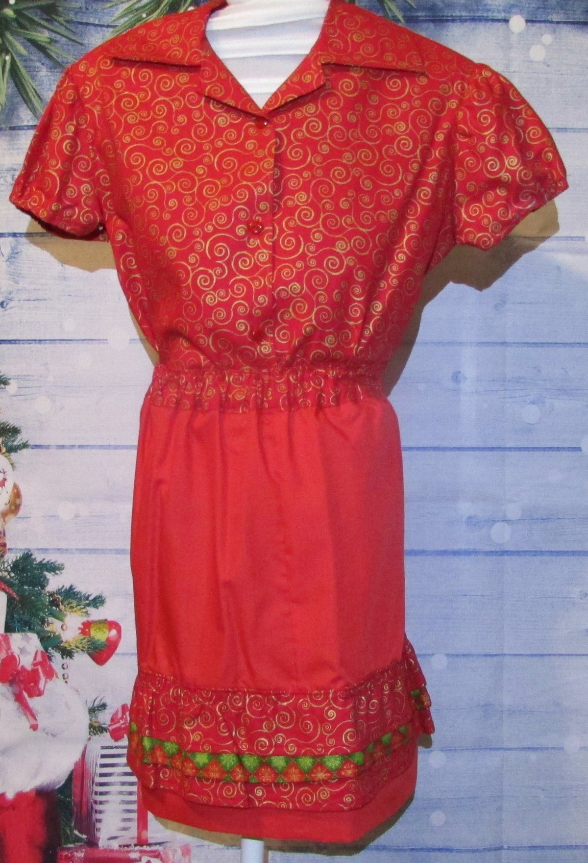 Christmas Blouse/Skirt 2Pc Set Red/Gold with Green Plaid Ruffle (3)